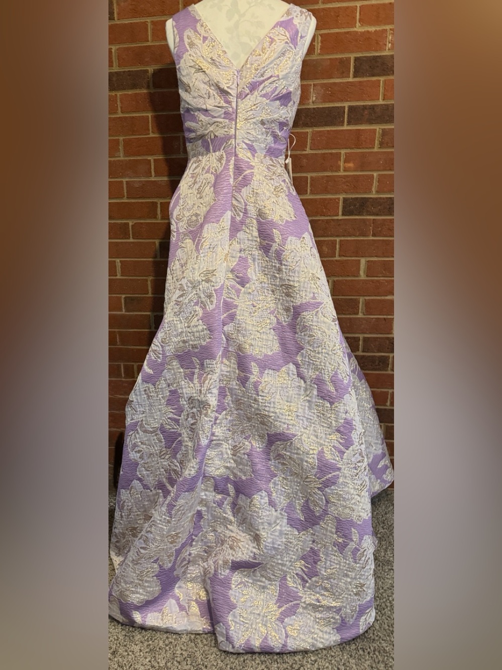 Shirees Lavender, White & Gold Metallic Floral Jacquard Twist-Front A-line Gown - Picture 6 of 10